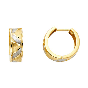 14K Two-Toned Gold Fancy Satin Huggie Earrings