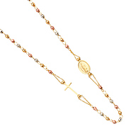 14K Tricolor Gold Guadalupe Rosario Rosary Style Necklace 18in