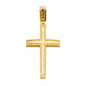 Large 14K Yellow Gold Diamond-Cut Ivy Leaf Cross Pendant