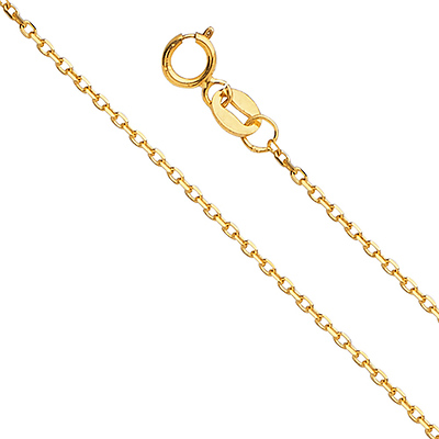 1.2mm 14K Yellow Gold Solid Angled Cut Oval Rolo Chain Necklace 16-22in