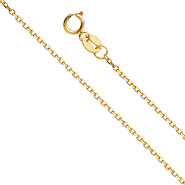 0.9mm 14K Yellow Gold Solid Angled Cut Oval Rolo Chain Necklace 16-22in