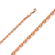 3mm 14K Rose Gold Solid Fancy Rectangle Link Cable Chain Necklace 20-30in
