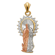 Our Lady of Guadalupe with CZ Halo Pendant - 14K Tricolor Gold - Medium