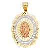 Scalloped Our Lady NUESTRA SENORA DE GUADALUPE' Medal Pendant in 14K Tricolor Gold