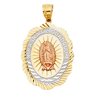 Scalloped Our Lady NUESTRA SENORA DE GUADALUPE' Medal Pendant in 14K Tricolor Gold