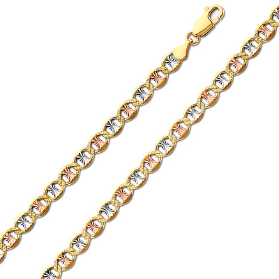 4.3mm 14K Tricolor Gold Solid Star Diamond-Cut Mariner Chain Necklace 18-24in