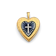 Enameled Heart & Cross Locket in 14K Two-Tone Gold Solid
