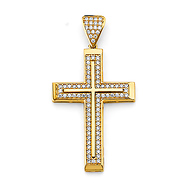 Medium Squared CZ Double Cross Pendant - 14K Yellow Gold Solid