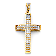 Small Squared CZ Cross Pendant in 14K Yellow Gold Solid