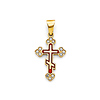 Red Orthodox Budded Cross Pendant in 14K Yellow Gold Solid