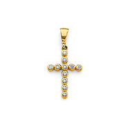 Bezel Cubic Zirconia Cross Pendant in 14K Yellow Gold Solid