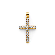 Petite Slender Milgrain Pave CZ Cross Pendant in 14K Yellow Gold