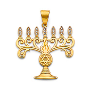Artisinal CZ Star of David Menorah Pendant in 14K Yellow Gold Solid