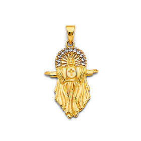 CZ Jesus Open Arms Pendant in 14K Two-Tone Gold Solid