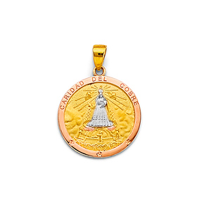 Rose Gold Framed Caridad del Cobre Medal Pendant in 14K Trigold Solid