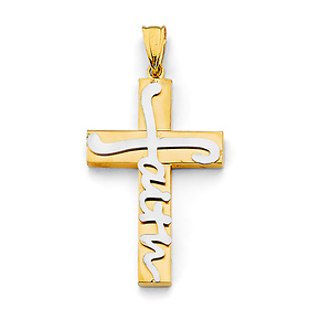Faith on Cross Pendant in 14K Two-Tone Gold Solid