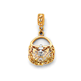 Mini Open Filigree Shoulder Bag Purse in 14K Two-Tone Gold