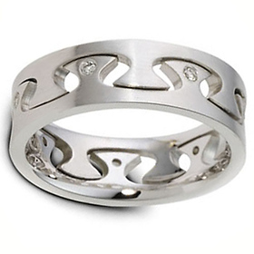 9mm Avant Garde Designer Diamond 14K White Gold Wedding Band by Dora