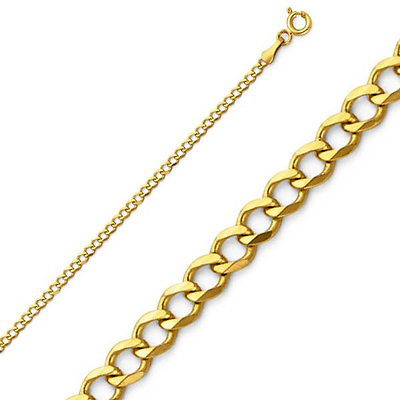 2mm 14K Yellow Gold Solid Concave Curb Cuban Link Chain Necklace 16-24in