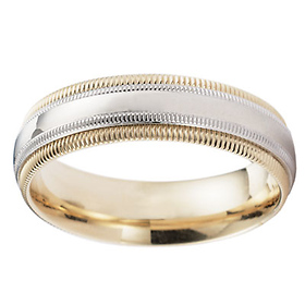 6mm Double Milgrain 14K Two-Tone Gold Ring Wedding Band