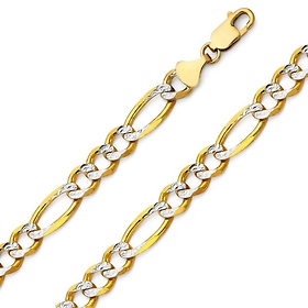7mm 14K Two-Tone Gold Solid Men's Pave Figaro Link Chain Necklace 20-26in