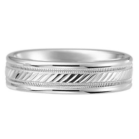 6mm 14k White Gold Striped Milgrain Wedding Band