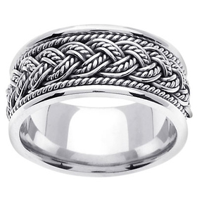 10mm Sailor Knot Rope Braided Wedding Band Ring - 14K White Gold