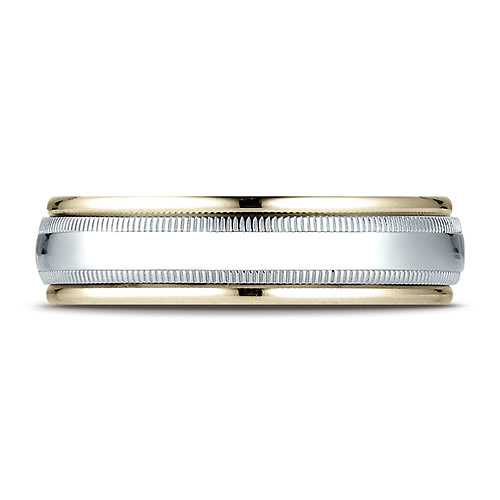 6mm Satin WG Center Duo Milgrain Rimmed 14K Two-Tone Gold Wedding Band Slide 2
