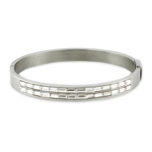 Oval Baguette CZ Bangle Bracelet Slide 0