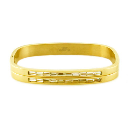 Contemporary Gold Plated CZ Bangle Bracelet Slide 0