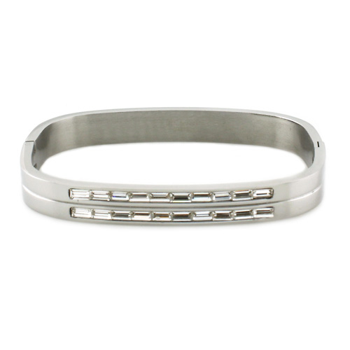 Modern Square CZ Bangle Bracelet Slide 0