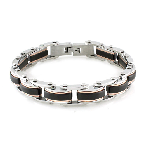 Tri-Tone Link Stainless Steel Bracelet Slide 0