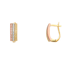14k TriGold 6mm Fancy CZ Hoop Earrings (15 x 10 mm)