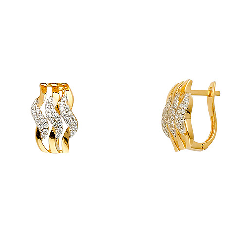 14k Yellow Gold 10mm Fancy CZ Huggies Earrings (16 x 7 mm) Slide 0