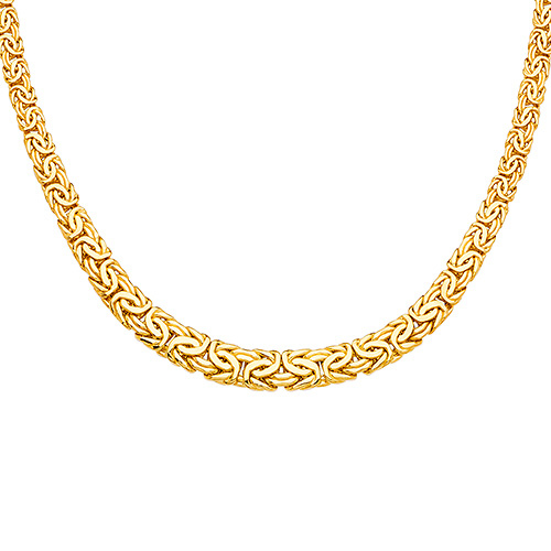 14k Yellow Gold 8mm Graduated Oval Hollow Byzantine Style Necklace - 18' Slide 0