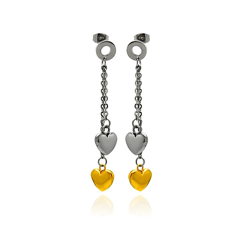 Two Toned Hanging Heart Stainless Steel Earring Slide 0