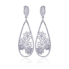 Hanging Teardrop Flower Design Stainless Steel Earring