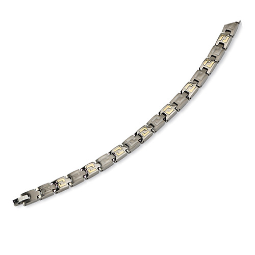 Greek Style 14K Gold Inlay Titanium Bracelet Slide 1