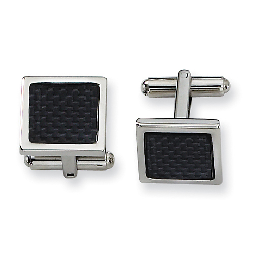 Stainless Steel Black Carbon Fiber Square Cuff Links Slide 0