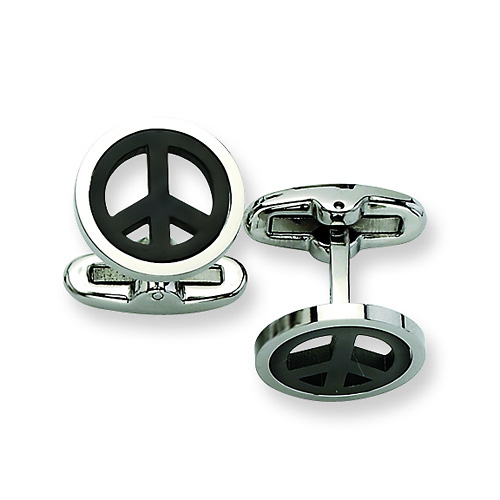 Stainless Steel Two-Tone Peace Symbol Cufflinks Slide 0
