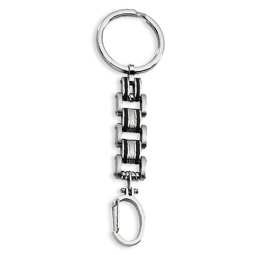 Stainless Steel Black Rubber Linked Key Ring Slide 0