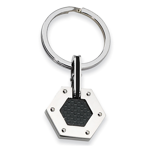 Stainless Steel Black Carbon Fiber Hexagon Key Ring Slide 0
