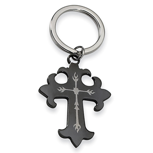 Black Stainless Steel Gothic Cross Key Ring Slide 0