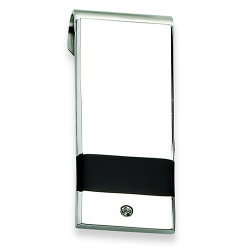 Stainless Steel Black Rubber Money Clip with CZ Accent Slide 0