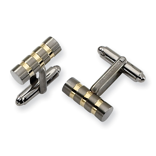 Titanium Gold Plated Barrel Design Cuff Links Slide 0