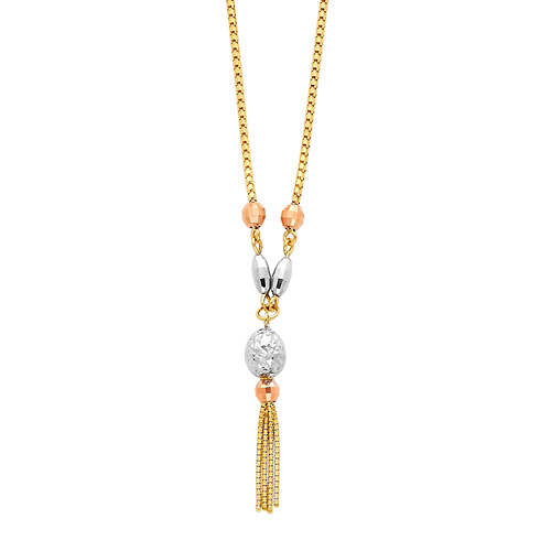 1.5mm 14K Tricolor Gold Box Chain Hanging Tassel Necklace Slide 0
