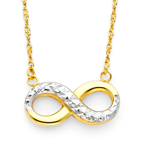 Faceted Hollow Floating Infinity Necklace in 14K Two-Tone Gold Slide 0
