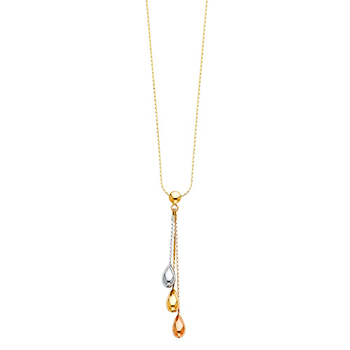 Raindrop Tassel Charm Necklace in 14K Tricolor Gold Slide 1