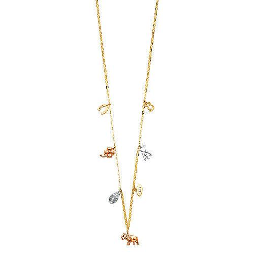 Dangling Good Luck Charms Necklace in 14K Tricolor Gold Slide 1