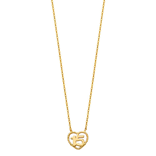 Floating Milgrain Heart Quinceanera 15 Anos Necklace in 14K Yellow Gold Slide 1
